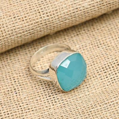 Splendido anello in argento sterling 925 con pietra preziosa blu di calcedonio fatto a mano per donna