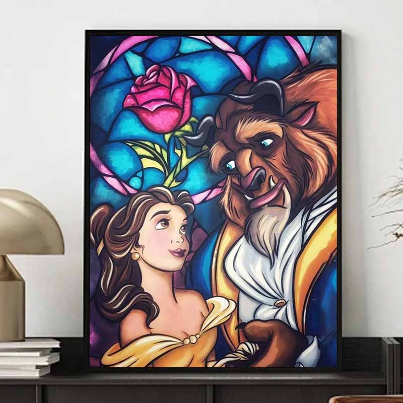 Disney Diamond Painting Belle and The Beast Stained Glass Artwork Cute DIY Rhinestone Mosaic Cross Stitch Kit Embroidery Gift Home Decor
