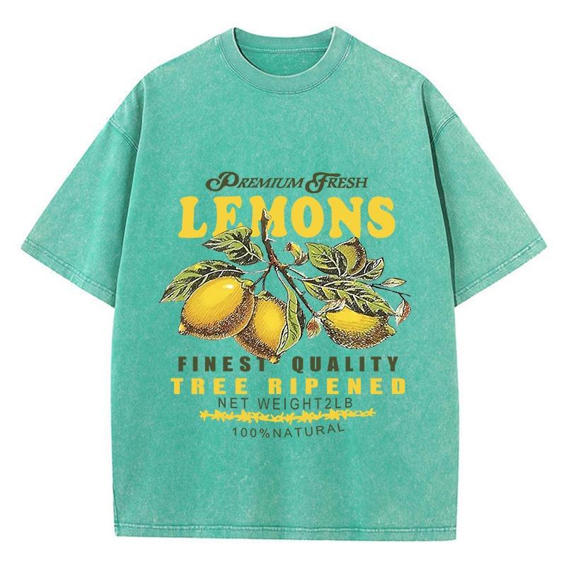 Summer Fresh Lemons Prints Washed T-Shirts Womens Cotton Oversized O-Neck Tops Street Vintage Short Sleeve Casual Woman Clothes
