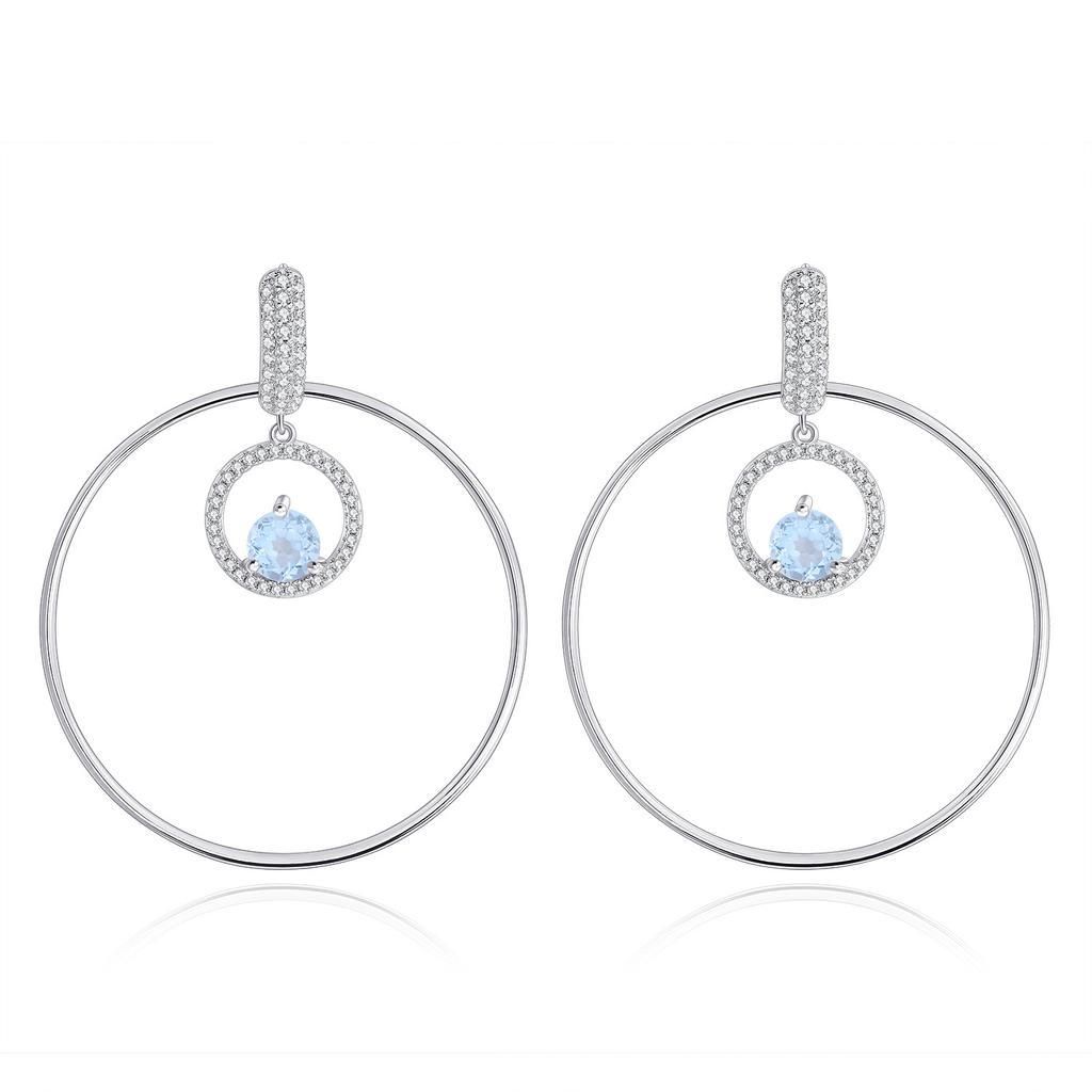 Fashionable Large Circle Exaggerated Earrings 925 Sterling Silver Inlaid with Natural Amethyst Blue Gemstone Round Earrings