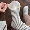 Wool Socks, Resin Buckle Striped Pile Socks, Women's Mid-calf Socks, Thickened for Warmth in Autumn and Winter