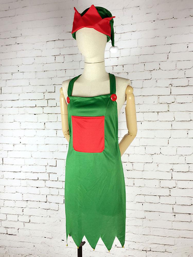 Świąteczny Elf Zestaw Fartucha i Czapki Tkanina Lniana Bawełniana Regulowany Świąteczny Kuchenny Fartuch do Gotowania i Czapka