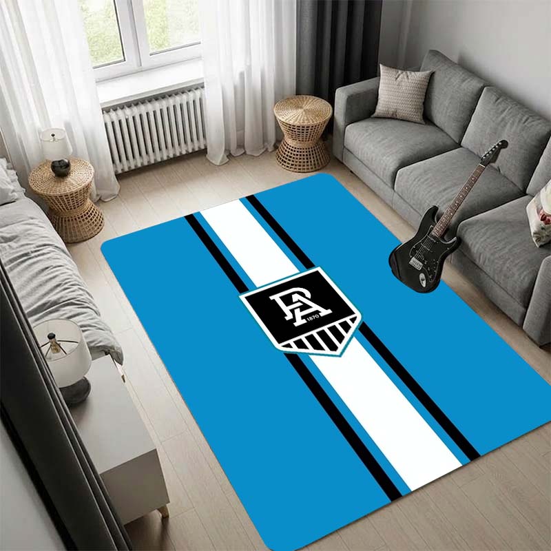 Port Adelaide Football Club Area Rug, Blue Background Vertical Stripe Logo Non Slip Floor Carpet for Home Decor