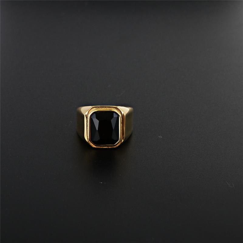 Titanium Steel Square Gem Ring - Red & Black Sapphire Punk Rock Design