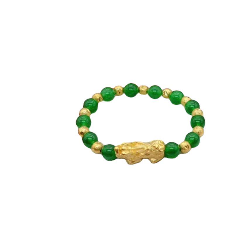 Gold-Plated Pixiu Bracelet with Red & Green Chalcedony - Unisex Fashion Jewelry