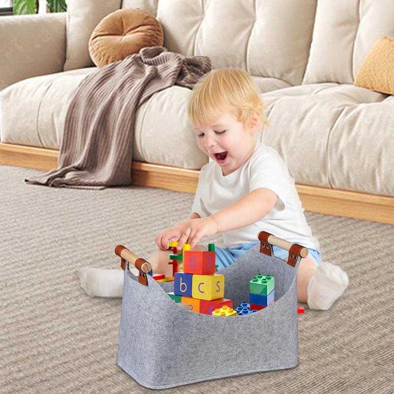 Firewood Storage Bag With Wooden Handles Foldable Wood Basket Multipurpose Felt Storage Bag For Clothes Toys Firewood Organizer