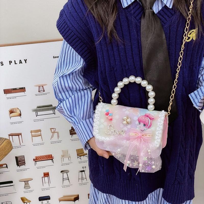 Charming Lightweight Pearl Shoulder Bag For Girls Featuring Cute Princess Design