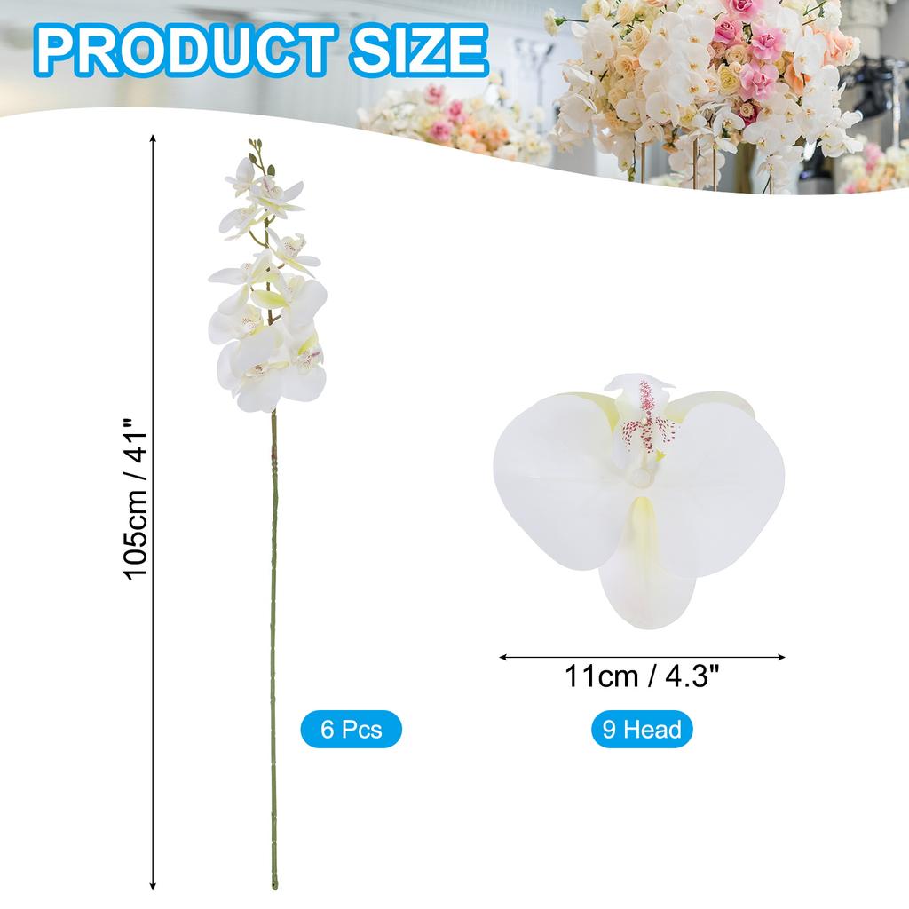 6pcs Artificial Orchid Stems 41" 9 Heads Faux Phalaenopsis Flowers Real Touch Fake Orchid Flower Branch for Vase Home Wedding