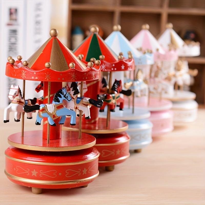 Charming Carousel Music BoxFestive Red/Golden with 3D Horses, Ideal for Holiday Decor Gifts, Battery Free, Perfect for Living Room Display