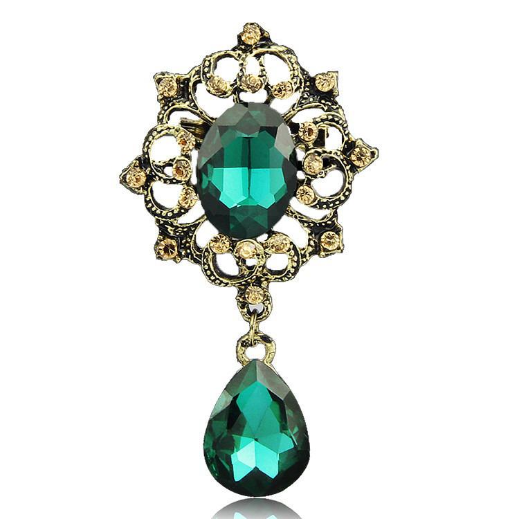 

European and American Retro Diamond-Studded Crystal Brooch for Ladies зелений