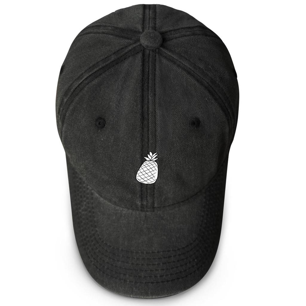 White Pineapple Print Adjustable Baseball Hat, Fruit Flat Cap Adjustable Strap Non-Stretch Fabric Solid Trendy Snapback Baseball Cap