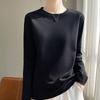 Women's Crew Neck Long Sleeve T-Shirt Regular Fit Elegant Lady Style Mercerized Cotton Solid Color Spring Casual Versatile Basic Layering Top