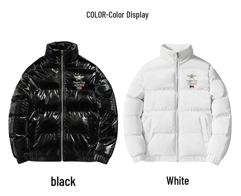 European Style Little Bee Embroidered Men's Winter Jacket - Korean Trendy Thick Down Cotton Coat