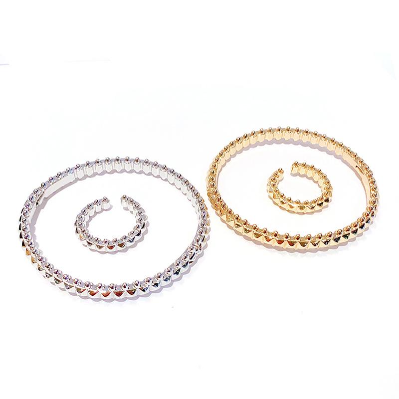 Riveted Stackable Gold-Plated Copper Bracelet Set with Micro-Inlays