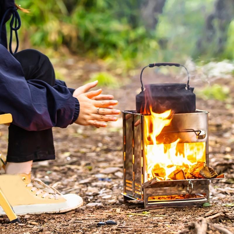 Portable Foldable Wind-proof Wood Burnings Stove Stainless Steel Alcohol Stove
