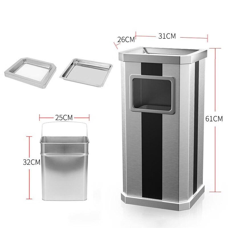 Stainless Steel Trash Can Elevator Side Wastebasket Hall Entrance Door Side Rubbish Bin Hotel Vertical Large-capacity Trash Can