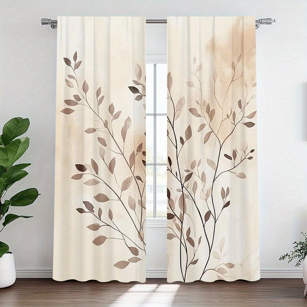 2pc Autumn Leaf Print Curtains   Polyester Fabric   Machine Washable   Suitable for Bedroom and Living Room Decoration