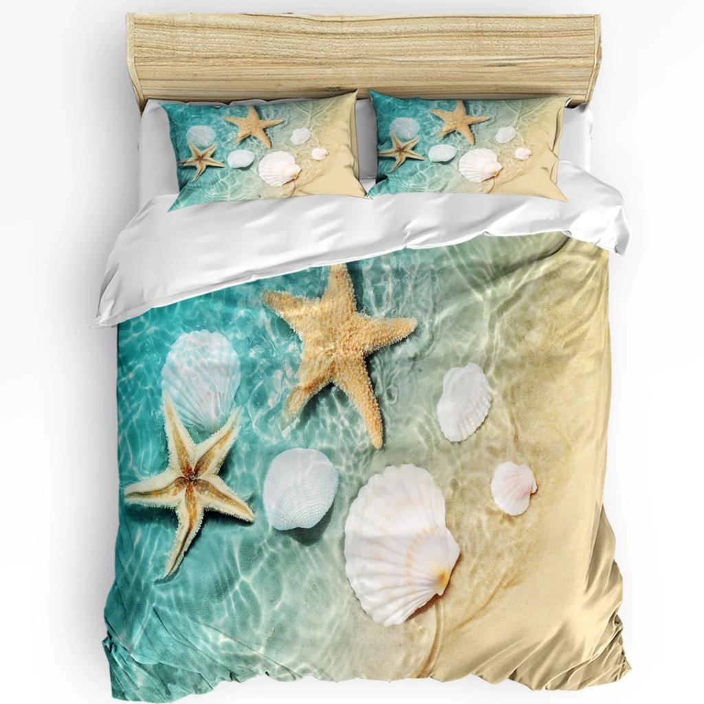 Seashells Conch Starfish Beach Sand Bedding Set 3pcs Duvet Cover Pillowcase Kids Adult Quilt Cover Double Bed Set Home Textile