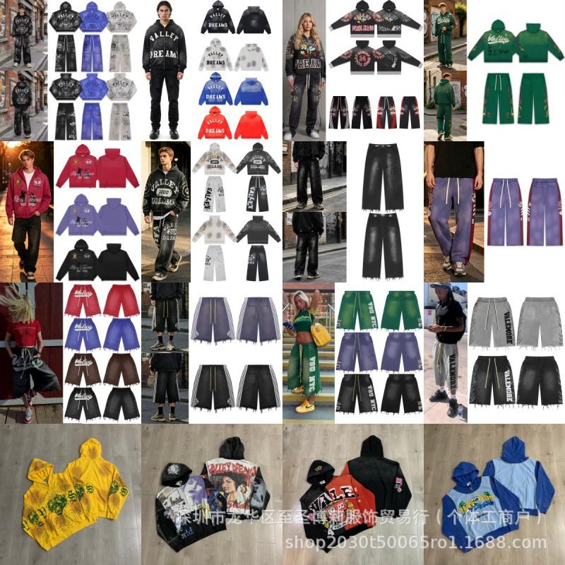 Americká Vintage Volná Mikina s Výšivkou a Kalhoty Širokého Střihu Set Pro Dospívající Ležérní Streetwear