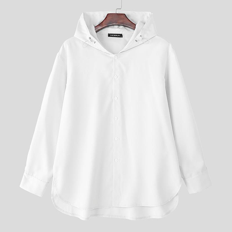 INCERUN Oversized Men Long Sleeve Casual Loose Hooded Shirts Tops