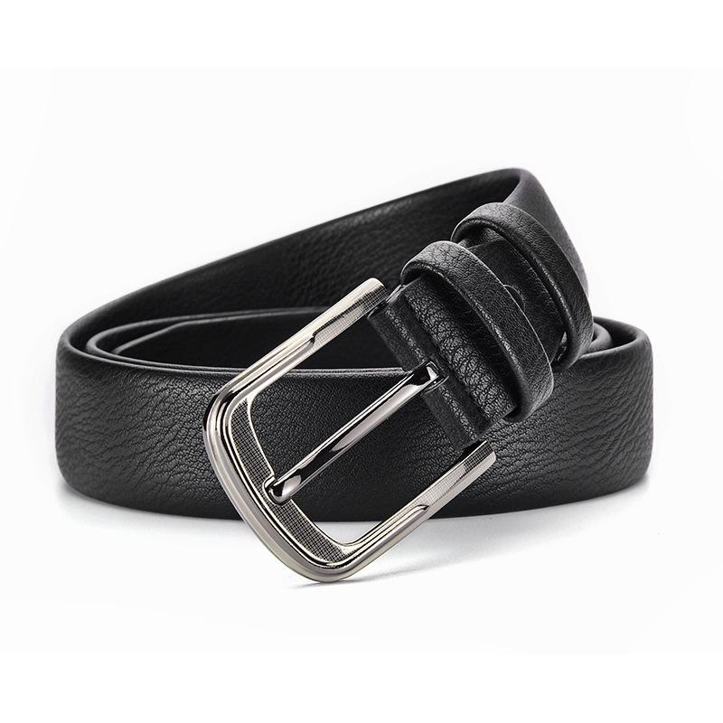 Men's Genuine Leather 3.8cm Pin Buckle Lychee Pattern Belt Jeans Accessory