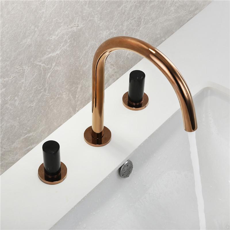 Bathroom Faucet Rose Gold and Black Widespread Basin Faucets Soild Brass Sink Mixer Hot & Cold Lavatory Crane Vessel