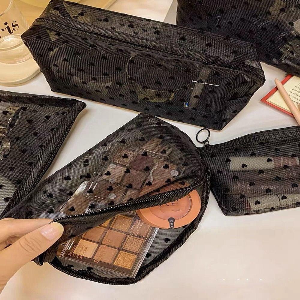 Herz Transparente Netz Make-up Tasche Multifunktionale Damen Kulturbeutel