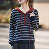 2025 Autumn/Winter Korean-Style Striped Hooded Sweater - College Style Loose Knitwear Top