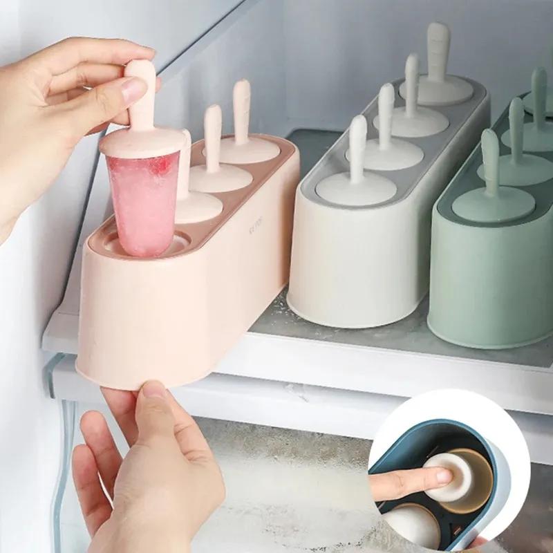 Home Ice Cream Mold Popsicle Diy Tool Silicone 4-hole Popsicle Box Children Dessert Ice Cream Maker Kitchen Tools Diy Ice Cream