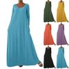 Fashionable Women's Solid Color V Neck Long Sleeved Casual Loose Pullover Dress