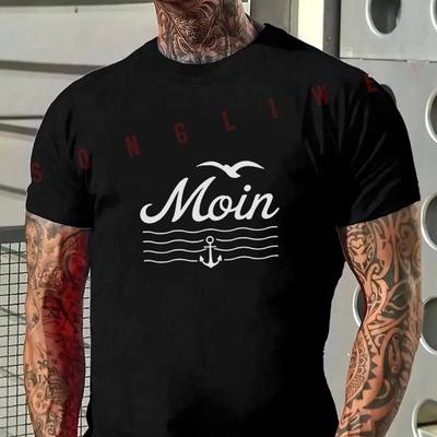Moin Ocean-Themed Pattern Motorcycle T-Shirt Men Hip Hop Streetwear Unisex Casual Short Sleeve