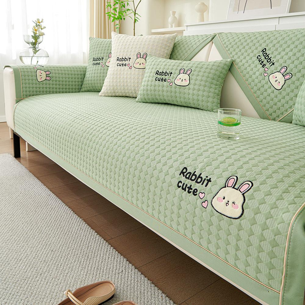 

Embroidered Cold Doudou Ice Silk Sofa Cushion Summer New Non-Slip Cushion Mat Seat Cushion Cool Backrest Towel 70*70cm зелёный