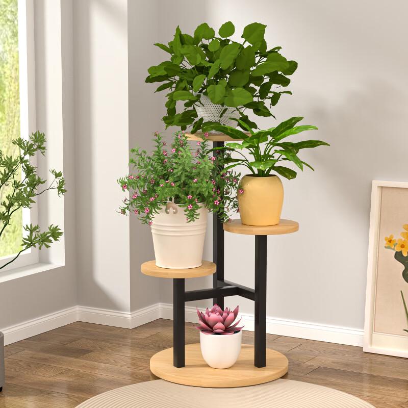 Shixun Minimalist Multi-Tier Iron & Wood Flower Stand