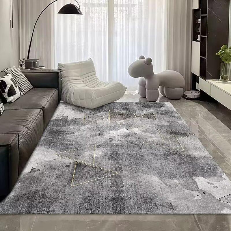 Simple Light Luxury Thickened Crystal Velvet Carpet, Living Room Bedroom Coffee Table Floor Mat, Blue Abstract Ink Carpet