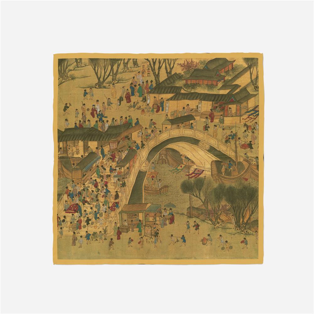 Twill Silk Scarf Woman China Style Painting Square Scarves Wraps Bandana Small Hijab Silk Foulards Tie Headband Neckerchief 53CM
