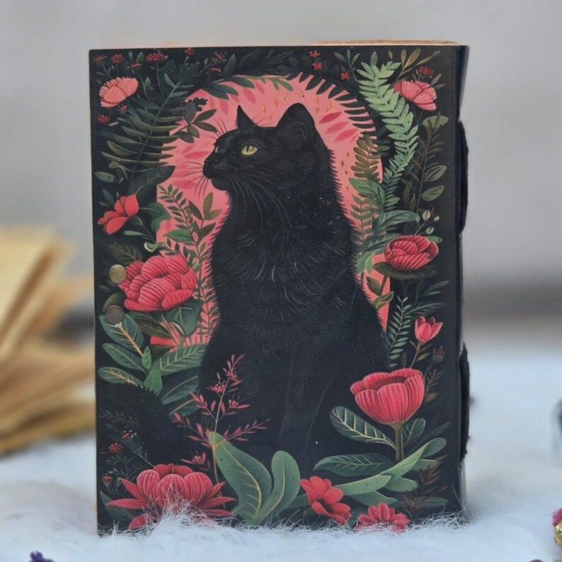 Black Cat Floral Journal – Mystical Diary with Floral Design | Witchy Notebook | Gothic Cat Lover Gift | Occult and Celestial Writing Book