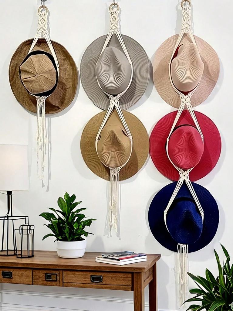 Boho Hat Hanger Cowboy Hat Rack With Tassel Modern Cap Display Hanging Organizer Hand Woven Baseball