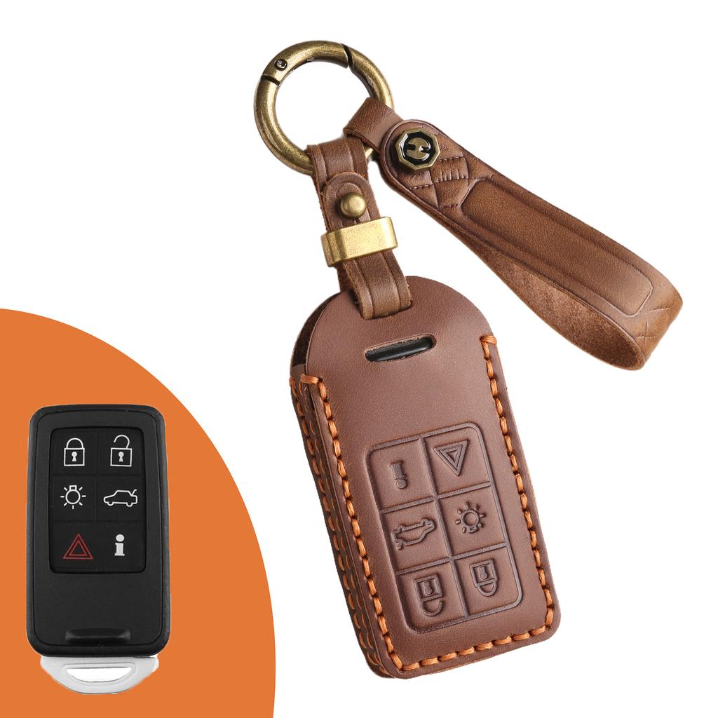 Crazy horse leather key cover is suitable for VOLVO Volvo car key case ring, genuine leather modified first layer cowhide
