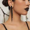 Classic Black Rhinestone Long Bevel Earrings