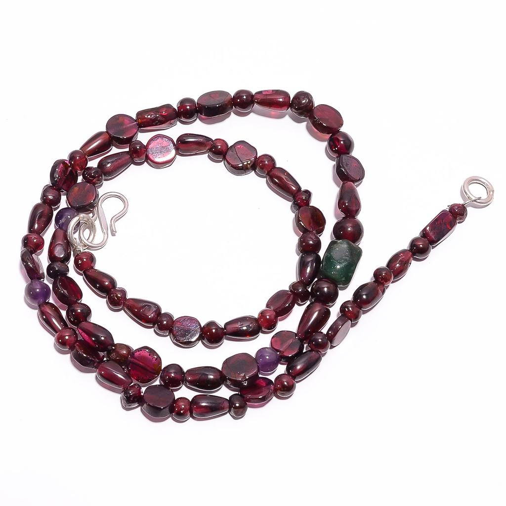 Mozambique Garnet Aventurine Amethyst Smooth Beads Necklace 4-8 Mm 18" UB-7865 UB-7865