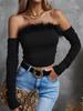 Camiseta Vintage de manga larga sin tirantes con cuello Mono para mujer, camiseta con espalda descubierta y hombros descubiertos, ropa Y2K