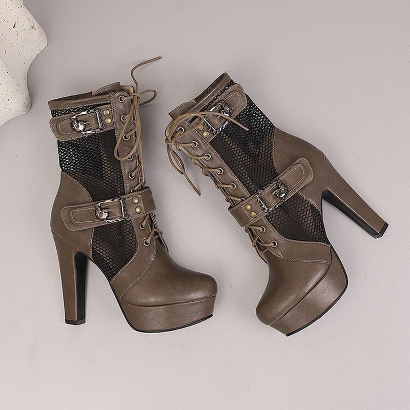 2025 New Lace-up Mesh Summer Boots Women Sexy High Heels Platform Sandals Large Size Women's Custom Boots Female Shoes WSH5054