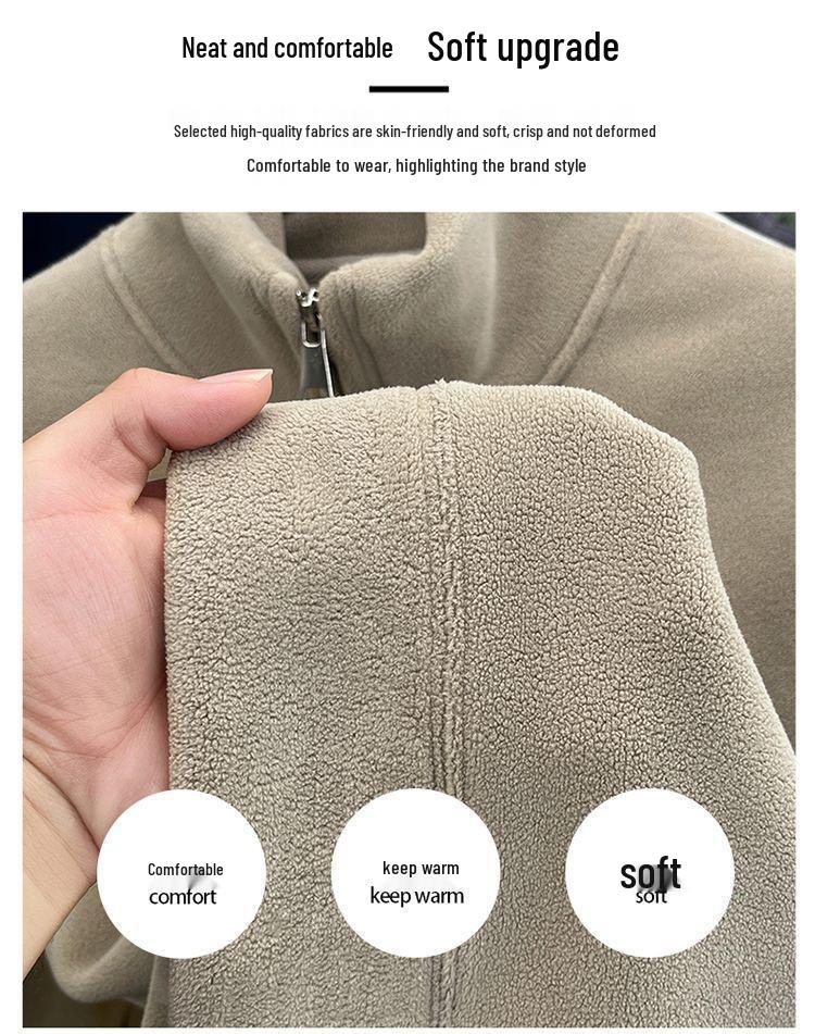 Herren Uni-Farbe Stehkragen Fleece Hoodie, Herbst/Winter 2025 Warm Langarm Halbreißverschluss Oberteil