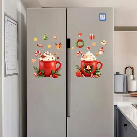 Self Adhesive Refrigerator Decor 2Pcs Christmas Hot Drinks Wall Stickers for Kitchen Cabinets, Self-Adhesive Art Holiday Fridge Decorations