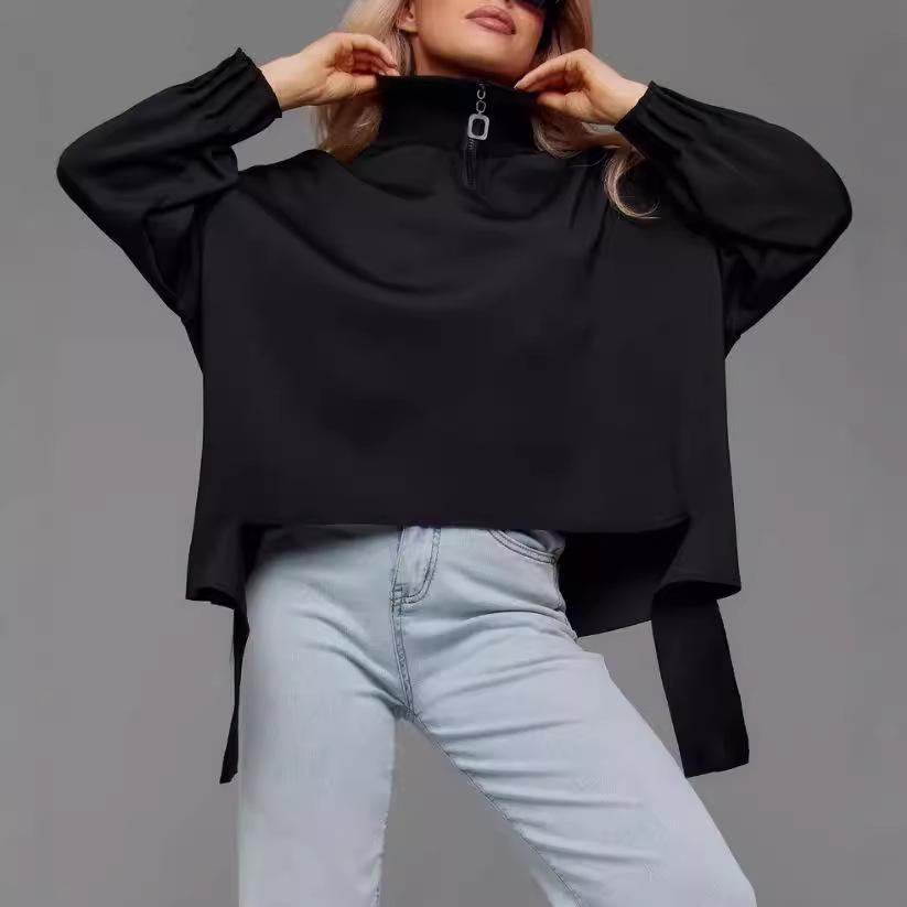 Autumn 2025 Women's European & American Solid Color Zipper Loose Sweatshirt