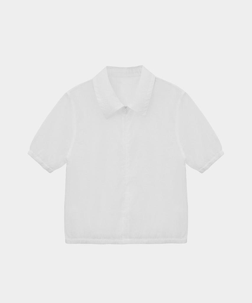 Kwinseulaebis Summer See-Through Half Zip-Up Banding Collar Blouse