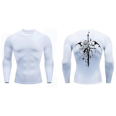 Men's Graphic-Print Long-Sleeve Compression Shirt, Sporty Quick-Dry T-Shirt for Gym Workouts & Running RL0552