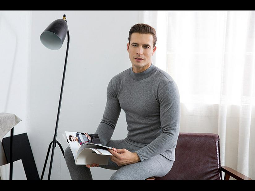 Men's Plus Velvet Thickened Thermal Underwear Set for Middle-aged and Elderly - High-collar Autumn Top and Pants