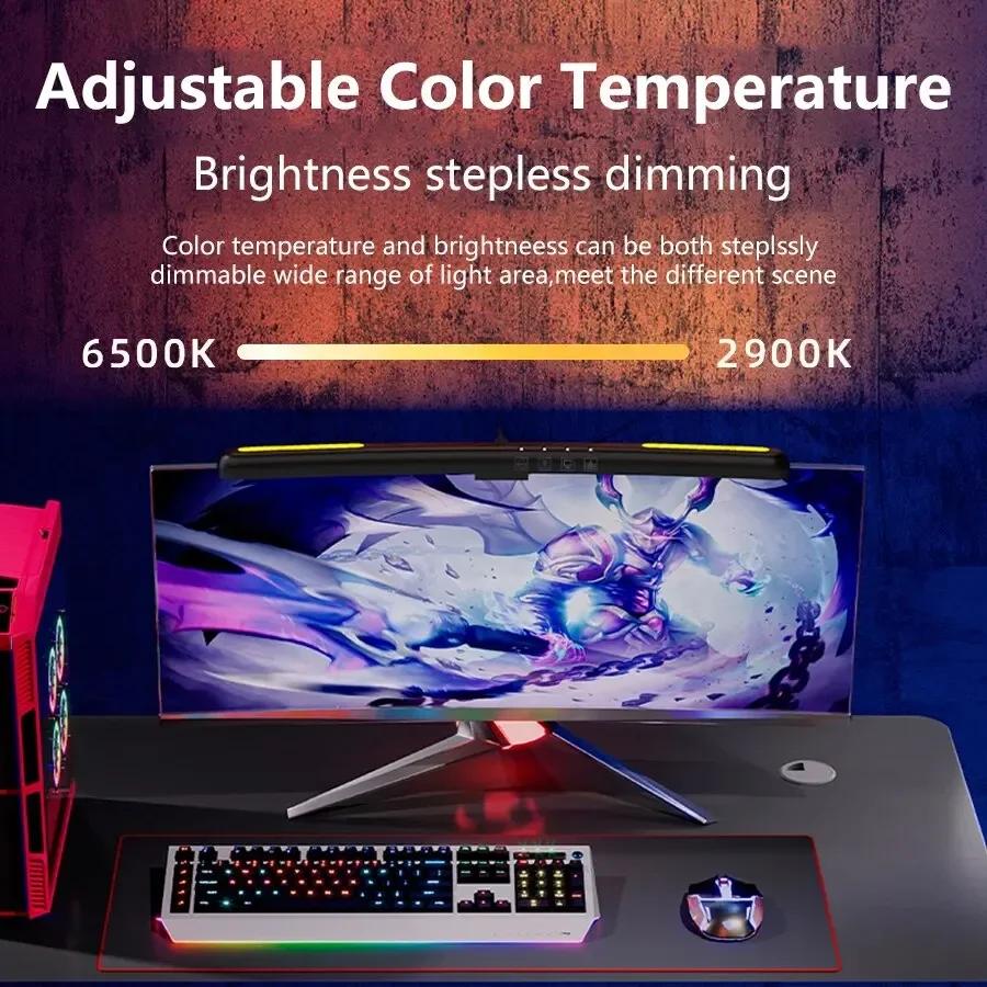 Barra de luz de monitor LED Tela curva Lâmpada suspensa RGB Luzes de fundo Atmosfera Escurecimento contínuo para decoração de sala de jogos
