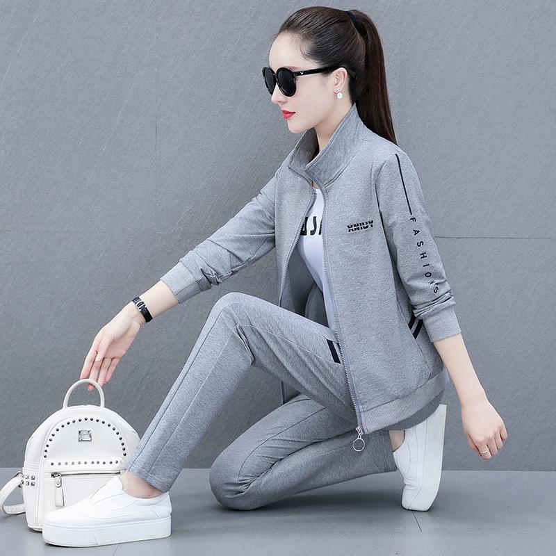 

Весенний женский весенний свитер из трех частей с длинными рукавами, повседневный спортивный костюм большого размера XXXXL